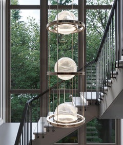 Grand lustre Meissa IV en nickel avec ambiance Art Déco pour hauts plafonds