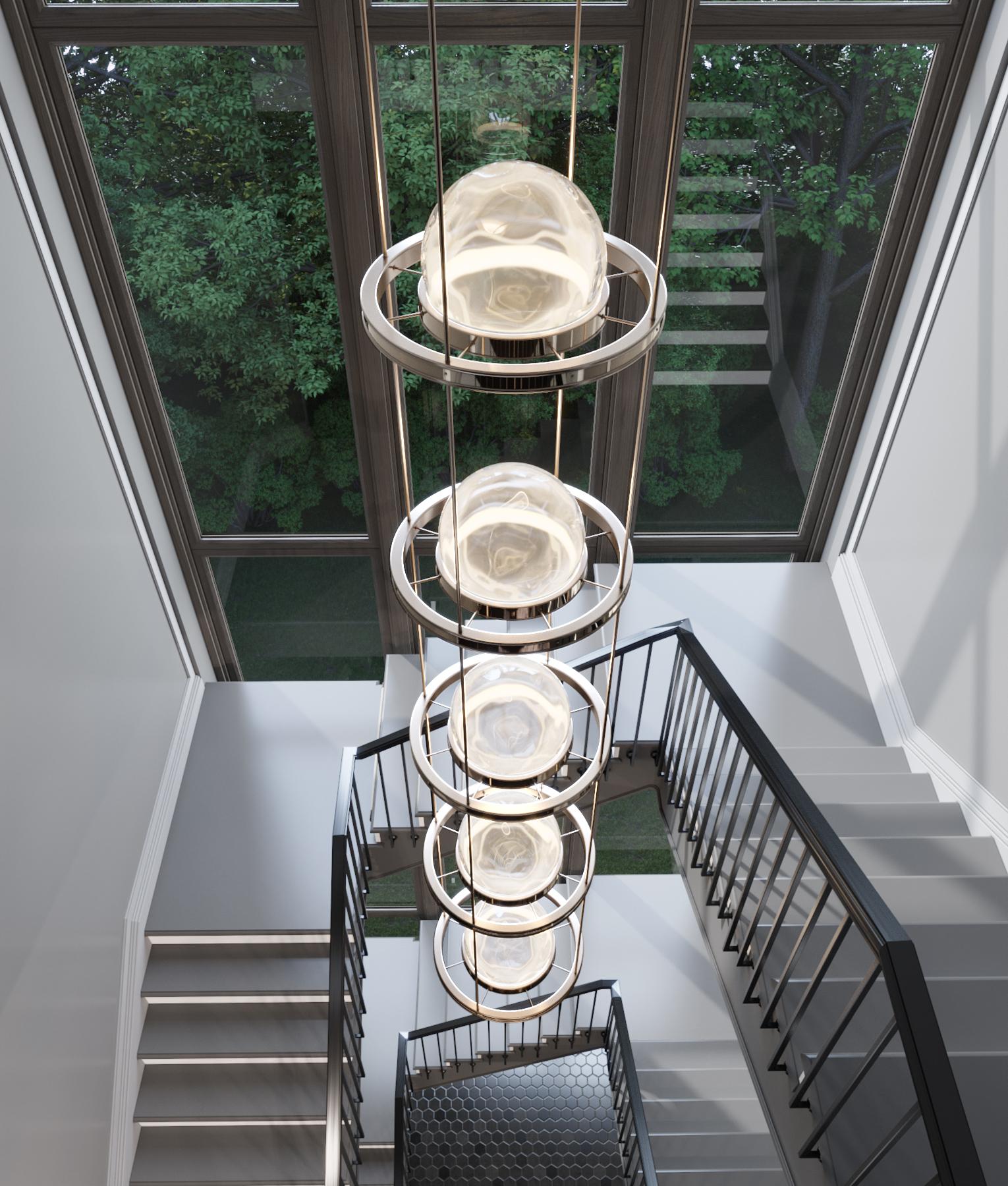 Modern Meissa V Grand Nickel Chandelier with Art-Deco Vibes for High Ceiling Space For Sale