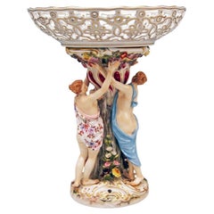 Meissen 19th Century Centrepiece, The Three Graces Presenting a Fruit Bowl