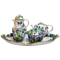 Antique Meissen 5-Part Core Piece Coffee & Tea Rich Forget-Me-Not Decor, circa 1850