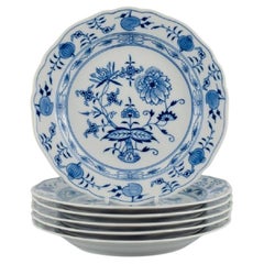 Antique Meissen, a Set of Six Blue Onion Lunch Plates, circa 1900