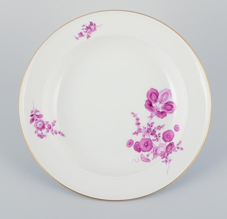 German Meissen, a set of six deep porcelain plates hand-painted with flower motifs For Sale