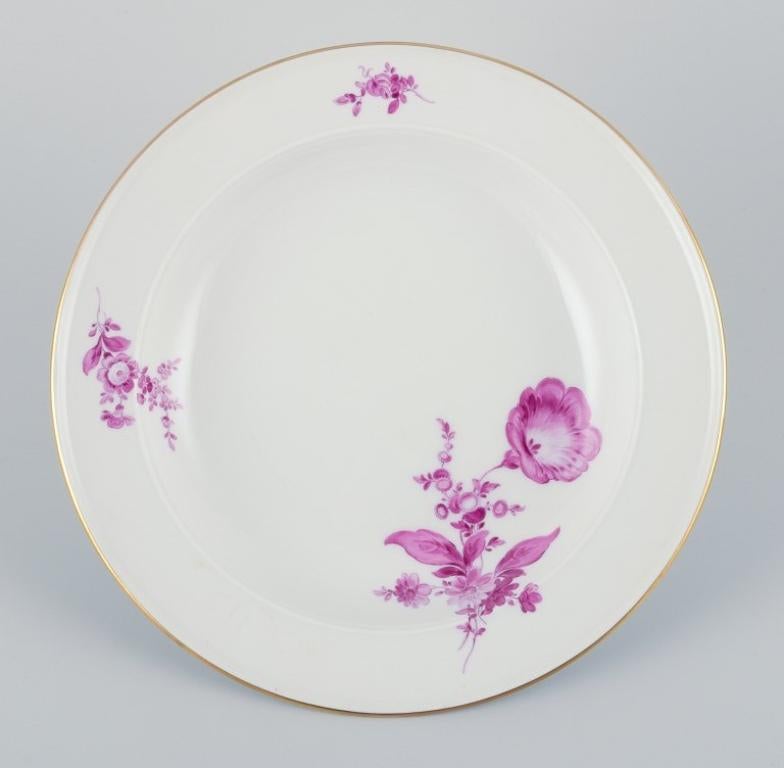 Mid-20th Century Meissen, a set of six deep porcelain plates hand-painted with flower motifs For Sale