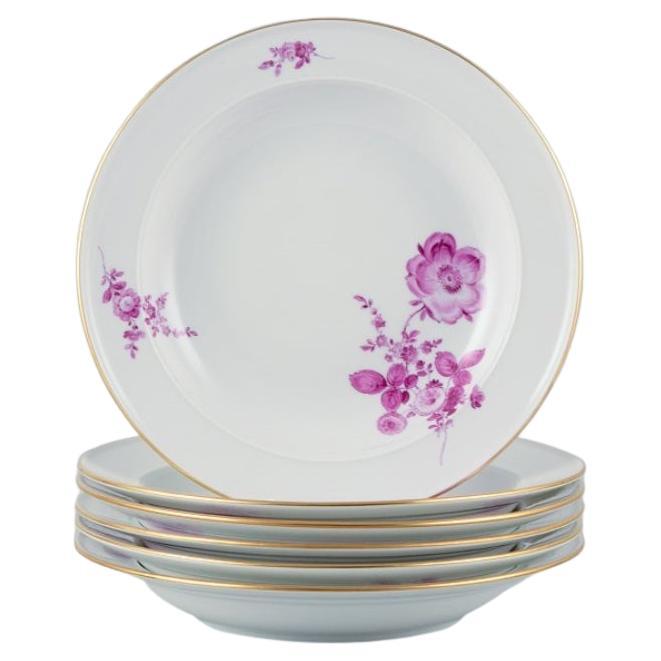 Meissen, a set of six deep porcelain plates hand-painted with flower motifs For Sale