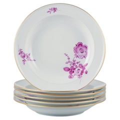 Meissen, a set of six deep porcelain plates hand-painted with flower motifs