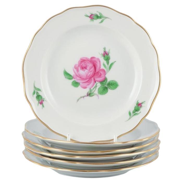 Meissen, a set of six "Pink Rose" porcelain plates hand-painted with pink roses. For Sale