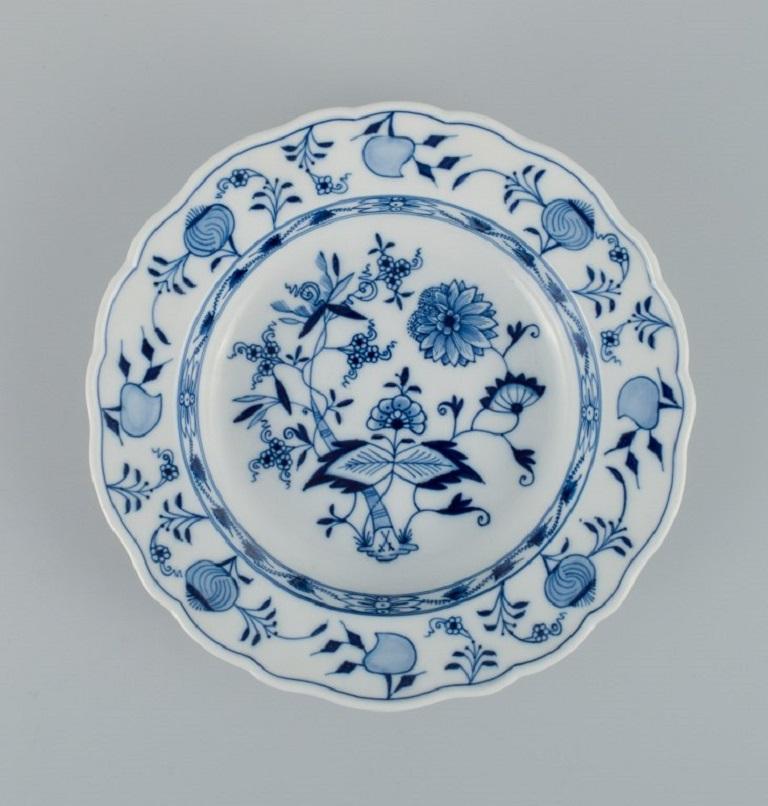 Hand-Painted Meissen, a Set of Three Deep Plates, Hand Painted, Blue Onion. Late 19th Century