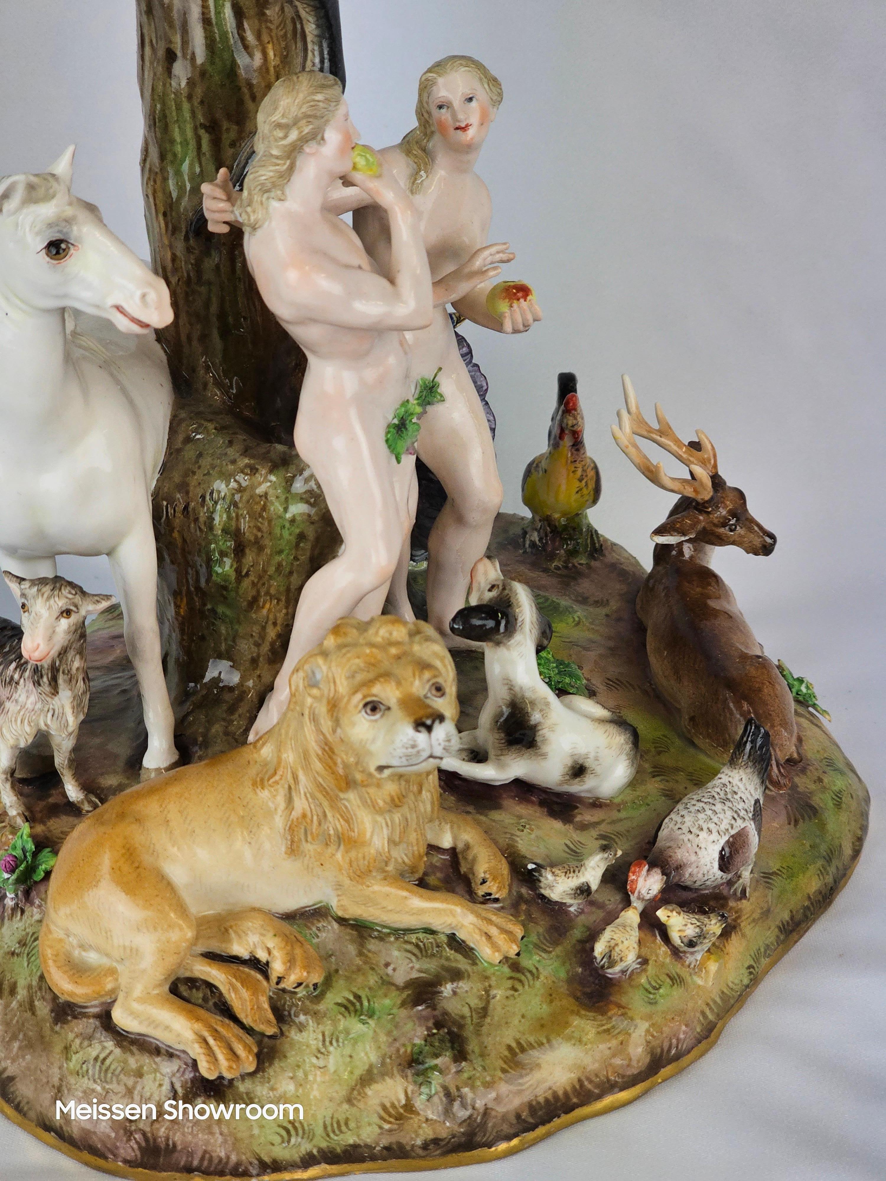 Meissen Adam and Eve Group around Tree of Knowlege For Sale 5