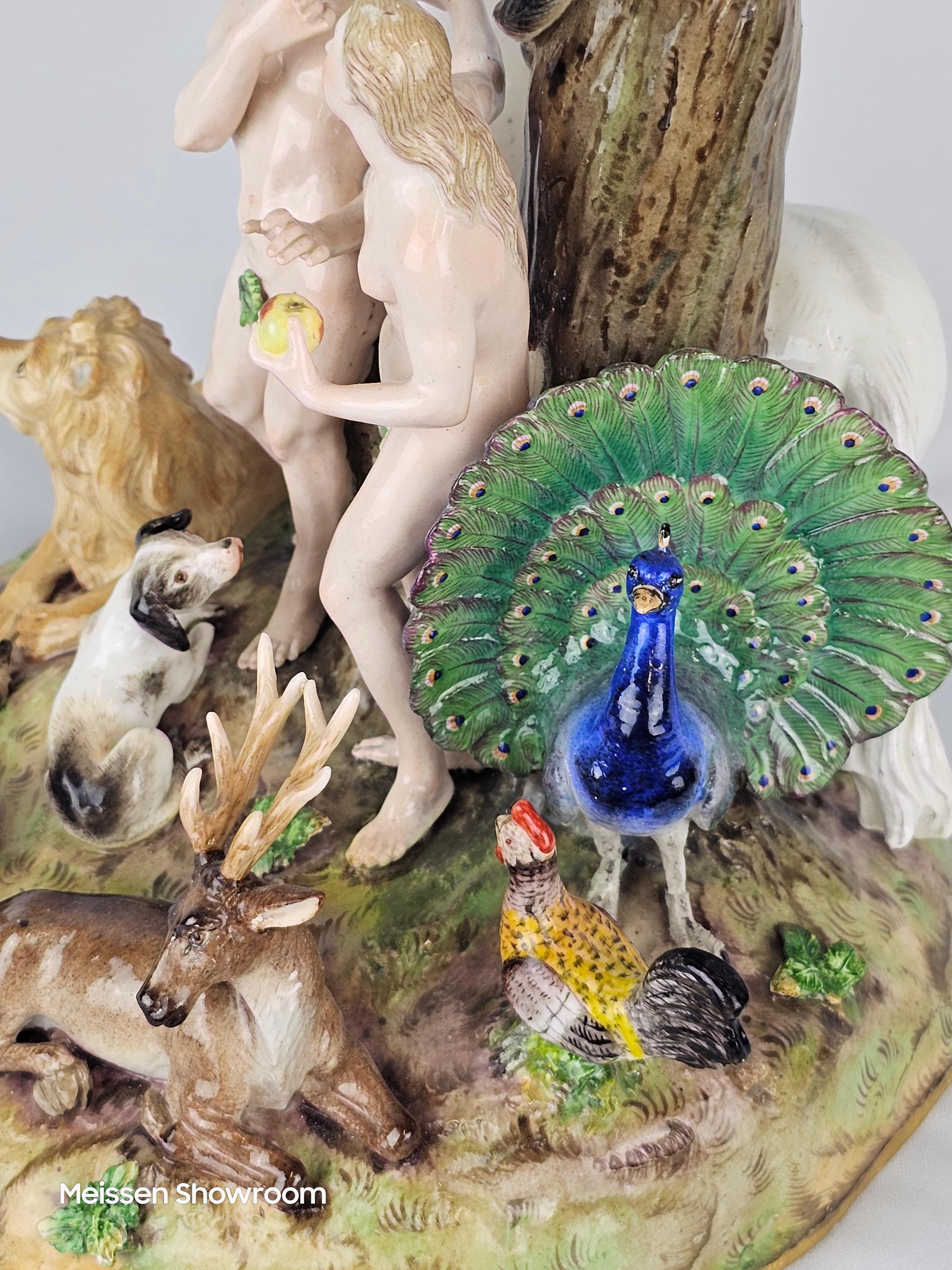 19th Century Meissen Adam and Eve Group around Tree of Knowlege For Sale