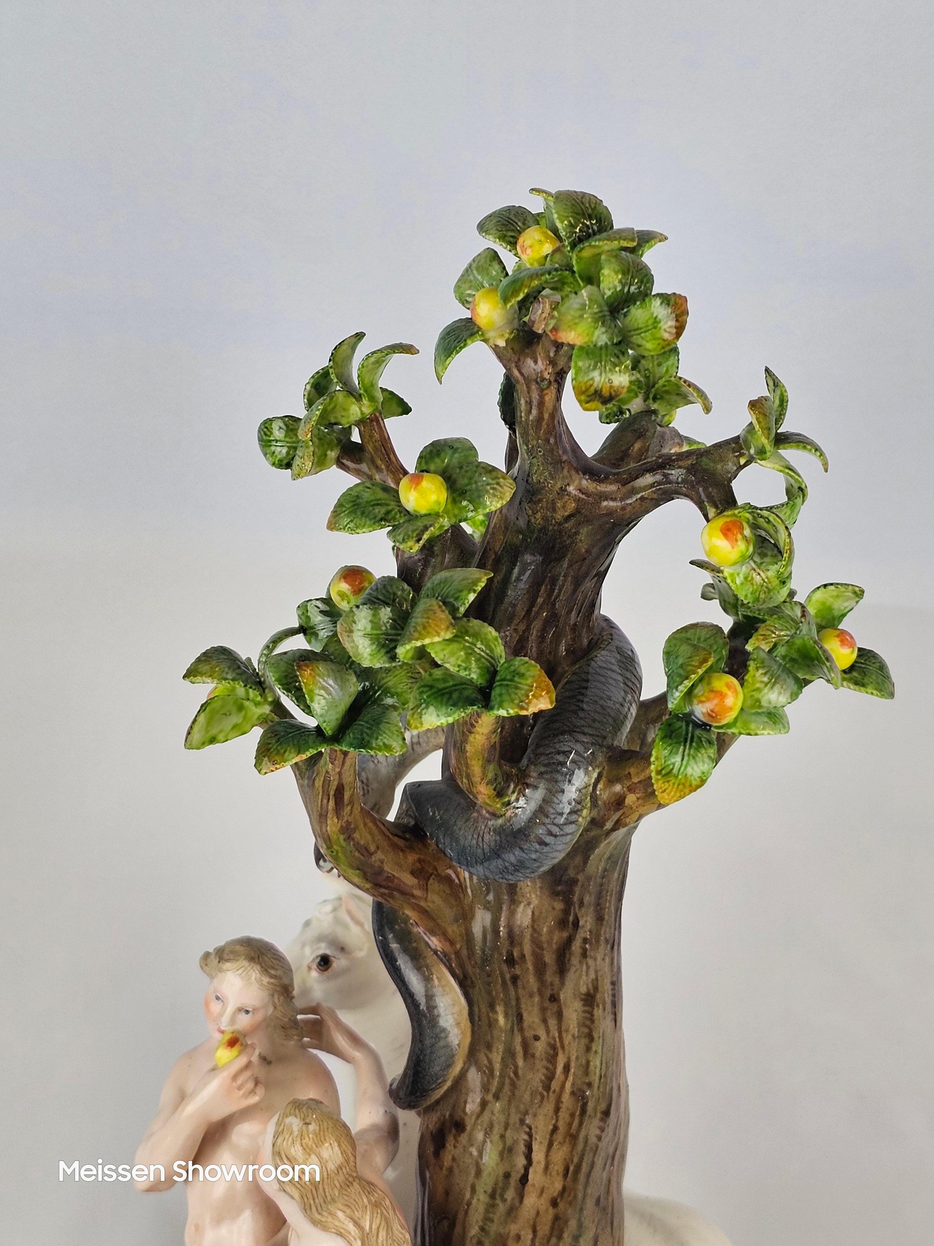 Porcelain Meissen Adam and Eve Group around Tree of Knowlege For Sale