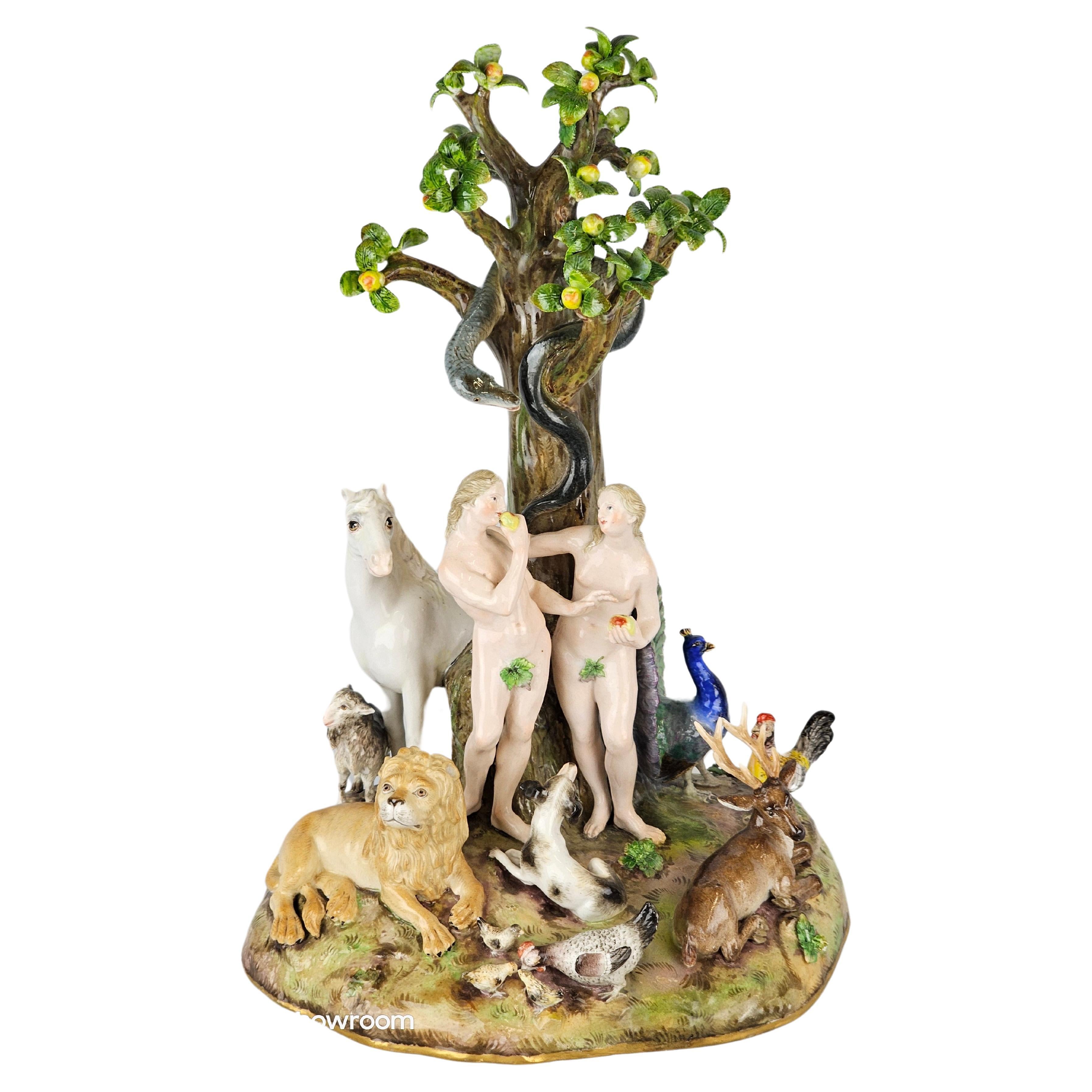 Meissen Adam and Eve Group around Tree of Knowlege