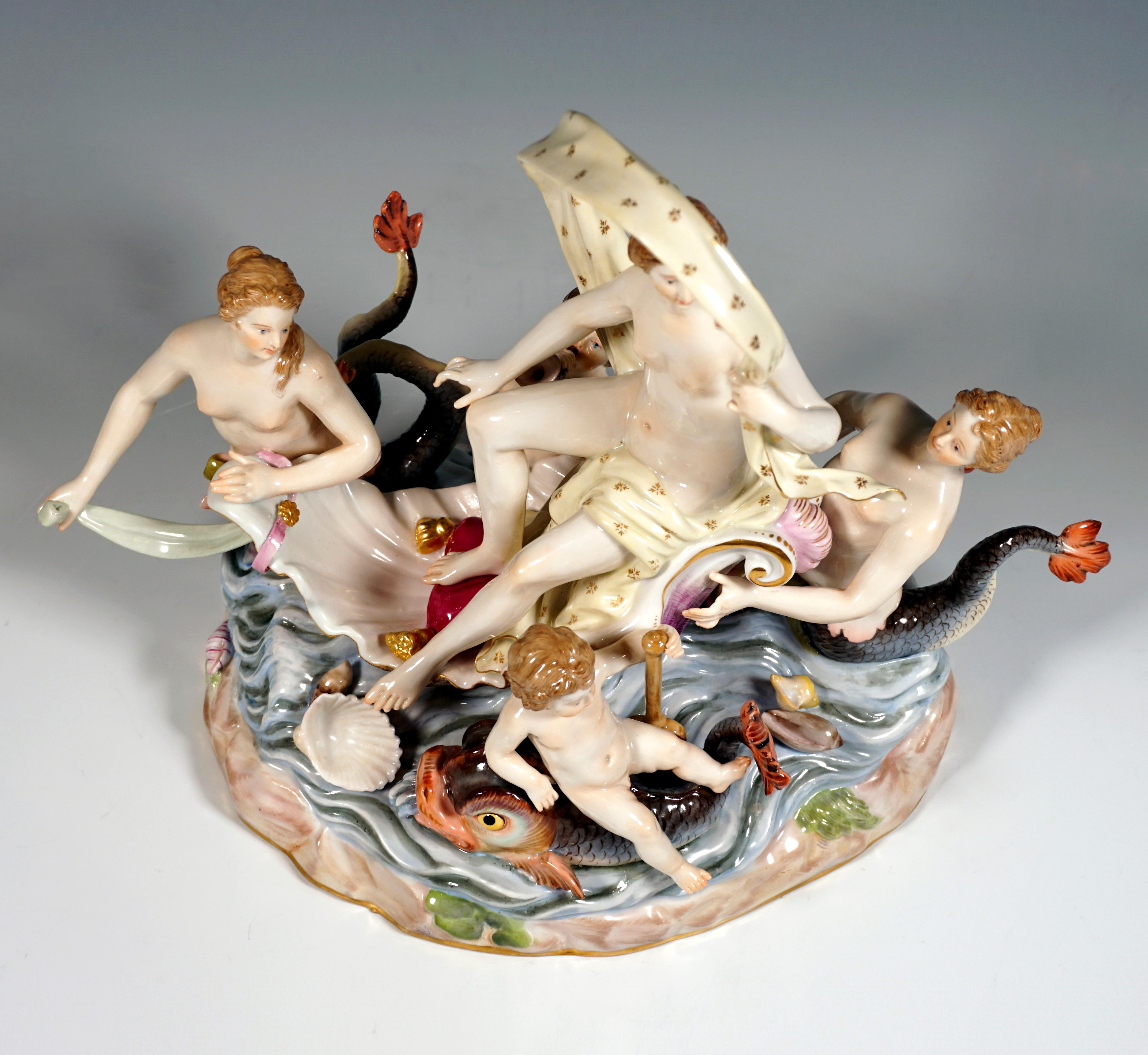 Porcelain Meissen Allegorical Group 'The Water', by M.V. Acier, Germany, Around 1860