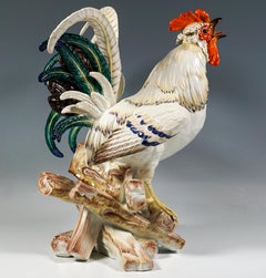 Meissen Animal Figure, Rooster On Wood Pile, by J.J. Kaendler, Germany, 20th