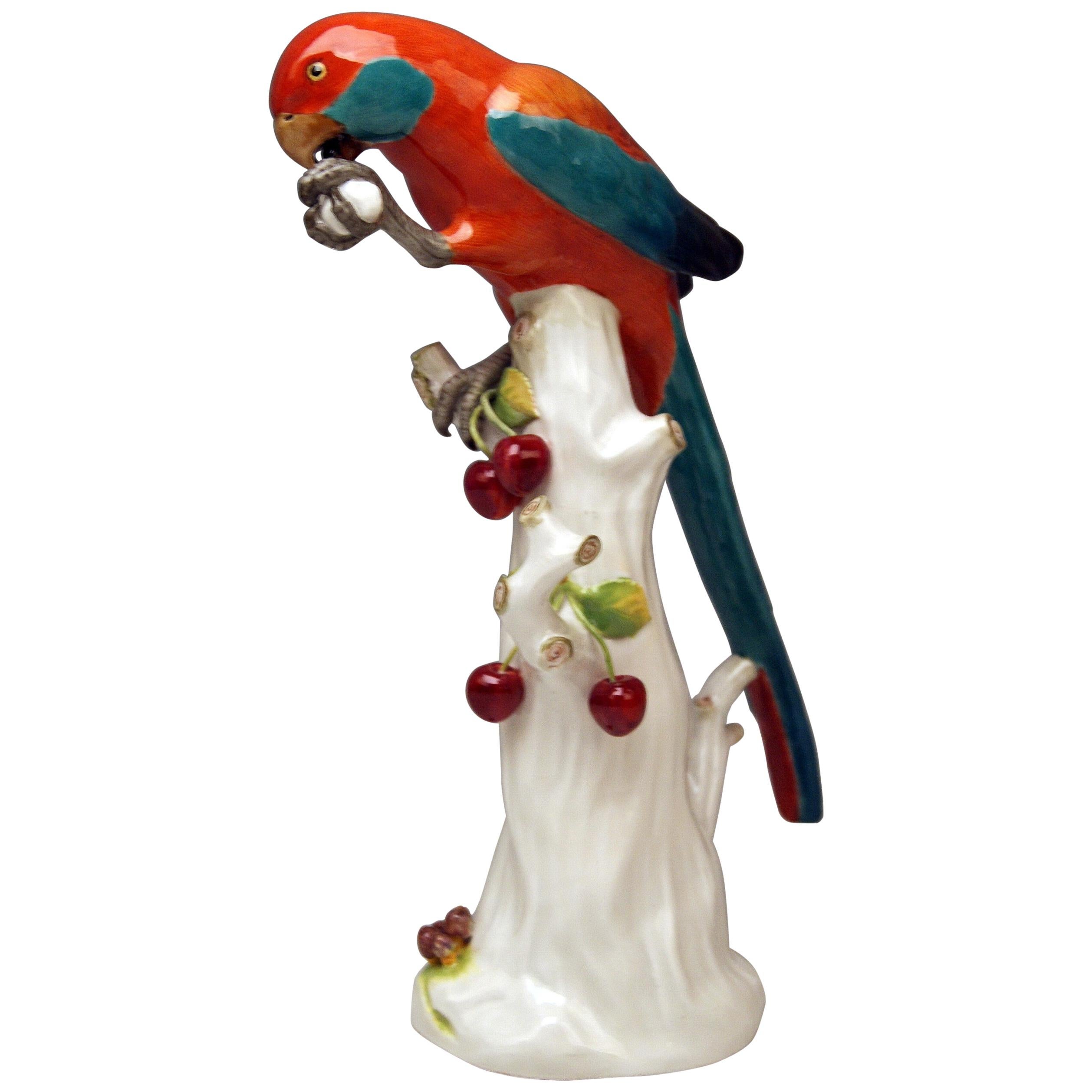 Meissen Animal Figurine Parrot with Cherries Model 20x Kaendler Made circa 1870