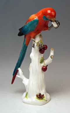 Meissen Animal Figurine Parrot with Cherries Model 20 Kaendler Made circa 1870