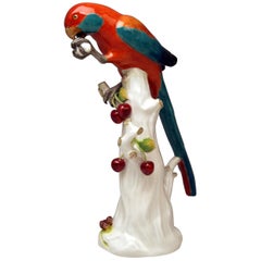 Meissen Animal Figurine Parrot with Cherries Model 20 Kaendler Made circa 1870