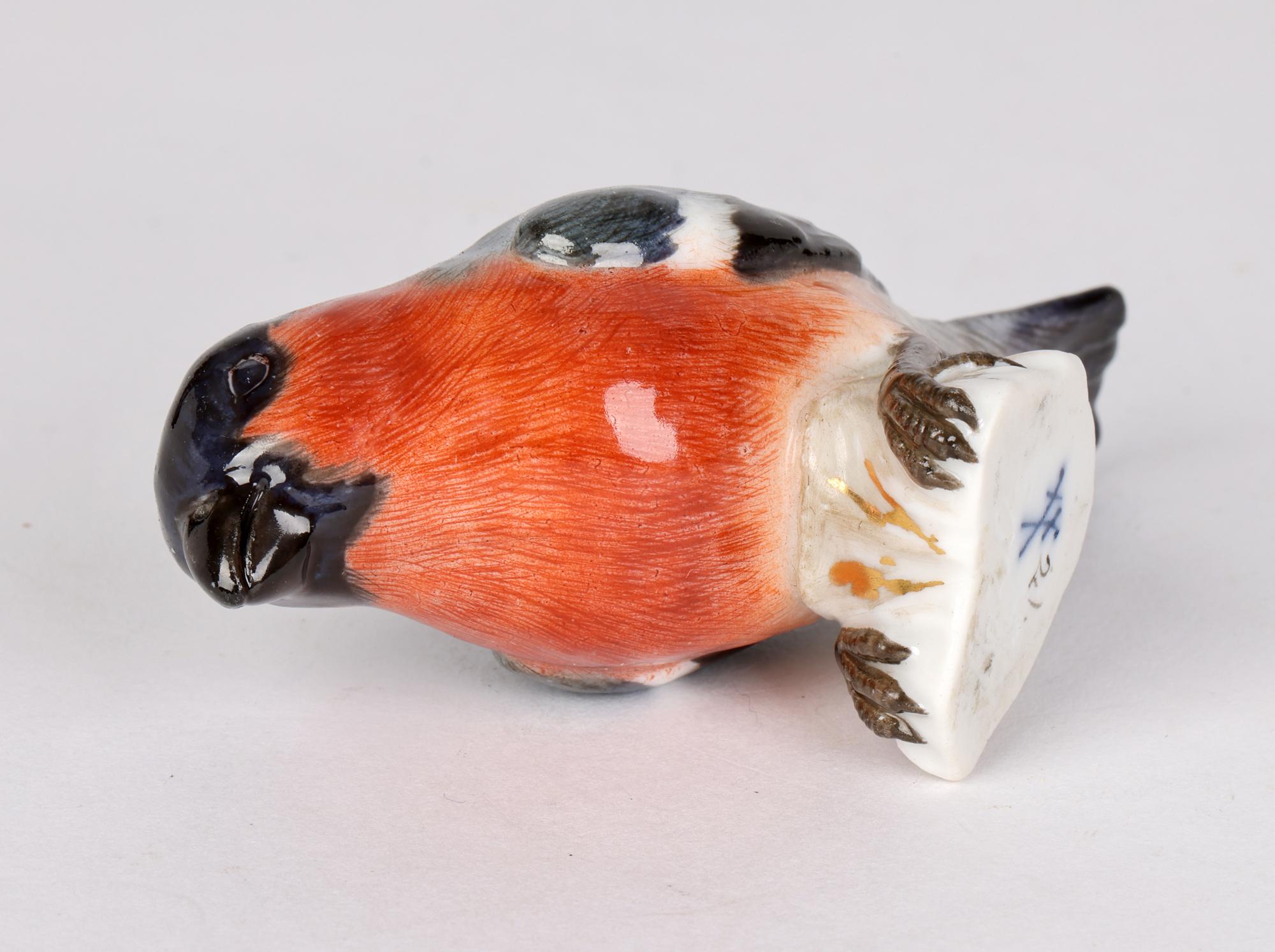 Hand-Painted Meissen Antique Porcelain Model of a Bullfinch Bird