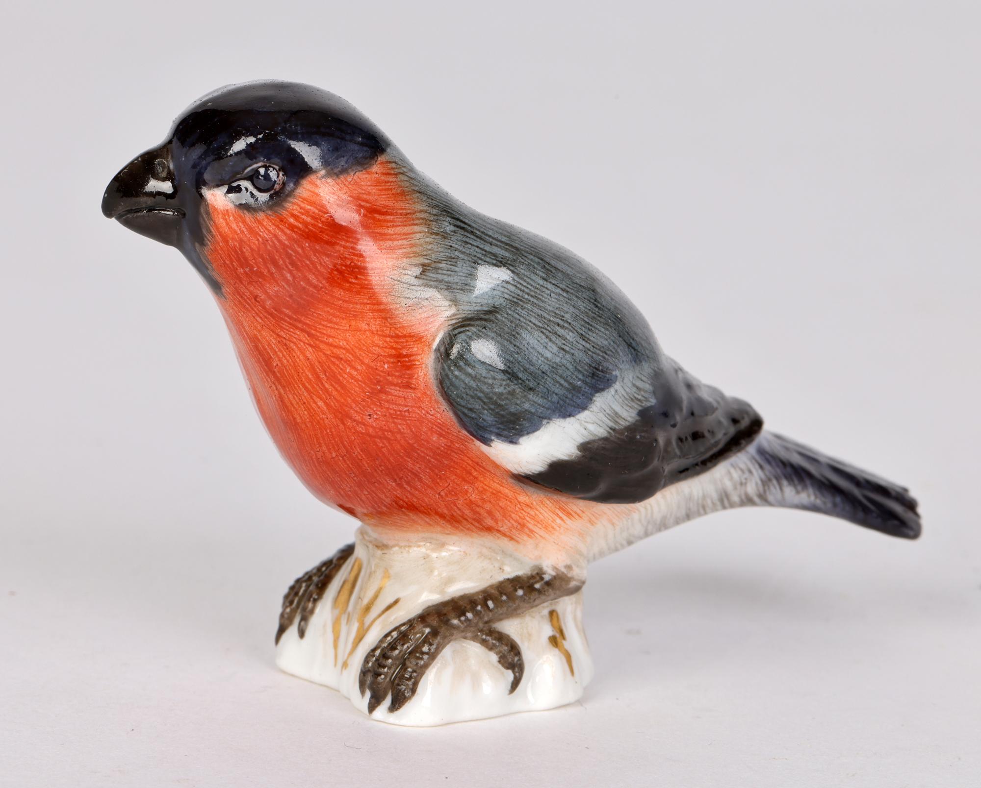 Late 19th Century Meissen Antique Porcelain Model of a Bullfinch Bird