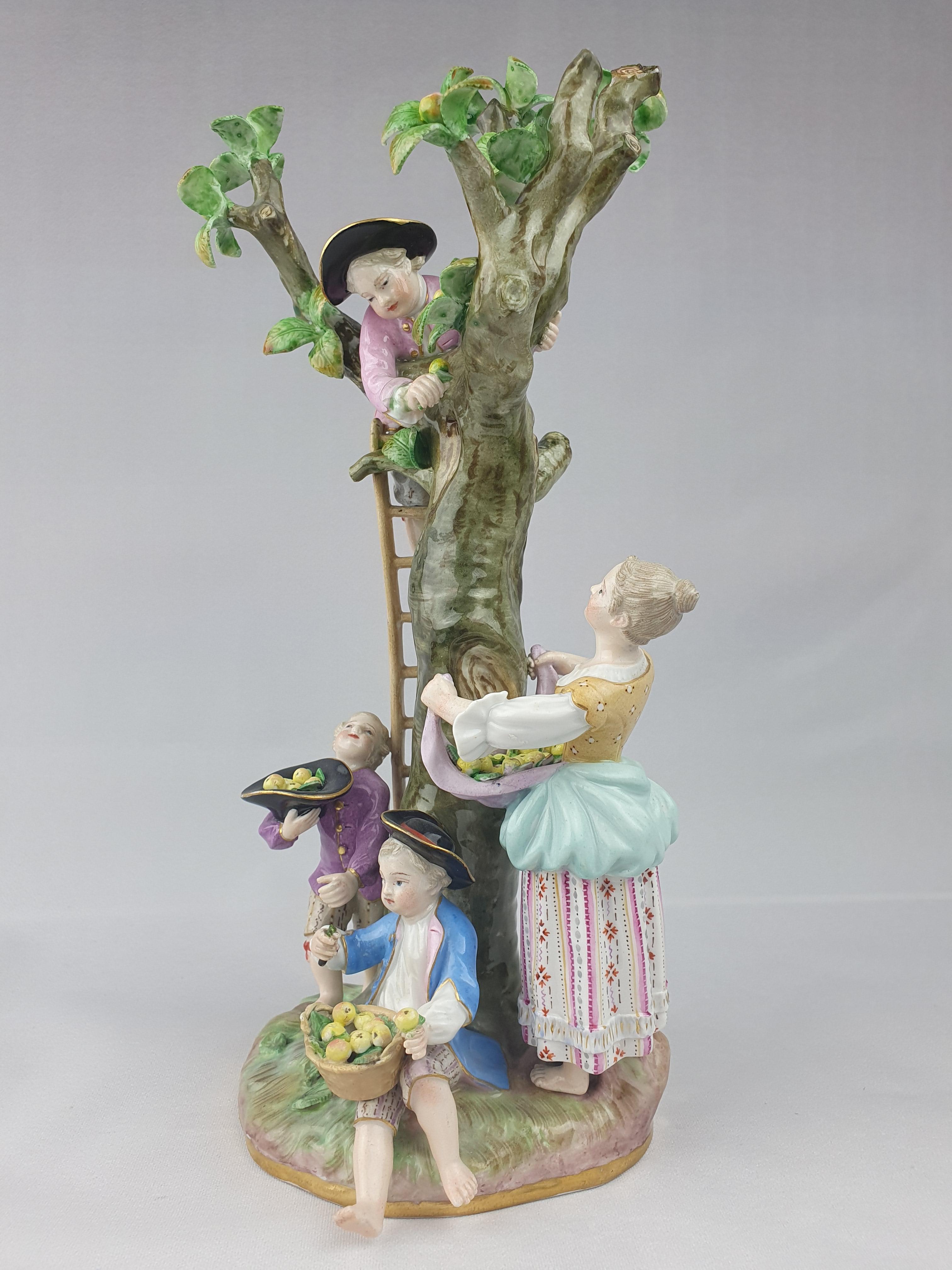 Hand-Painted Meissen Apple Picking Group For Sale