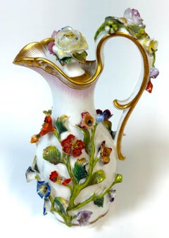 Meissen Applied Floral Porcelain Perfume Ewer Original Stopper, Germany, 1875