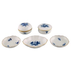 Vintage Meissen Aquatinta, Two Lidded Jars and Three Caviar Bowls in Porcelain