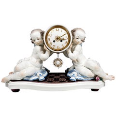 Meissen Art Deco Mantle Clock with Two Putti by Paul Scheurich, 1920-1924