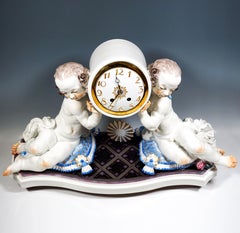 Orologio da tavolo Art Deco di Meissen con due putti, di Paul Scheurich, 1924-1934