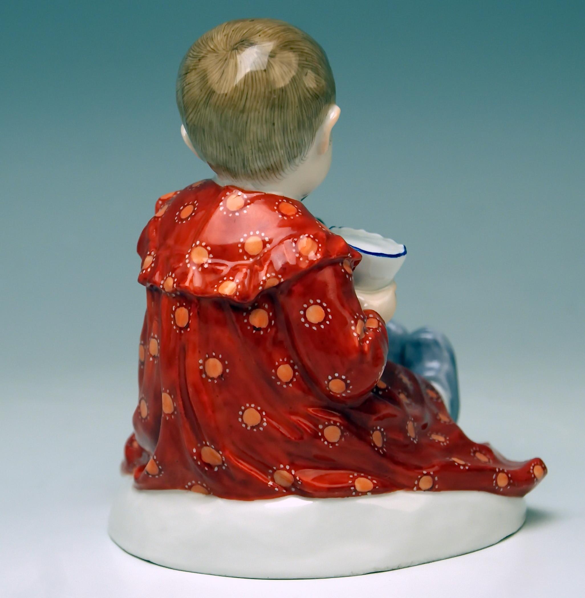 Painted Meissen Art Nouveau Baby Child with Dog by Paul Rumrich Model a 234, circa 1910