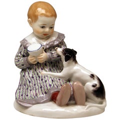 Meissen Art Nouveau Baby Child with Dog by Paul Rumrich Model A 234