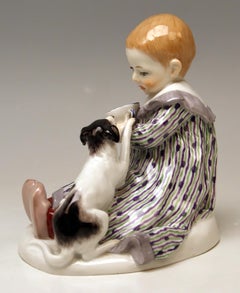 Meissen Art Nouveau Baby Child with Dog by Paul Rumrich Model A 234
