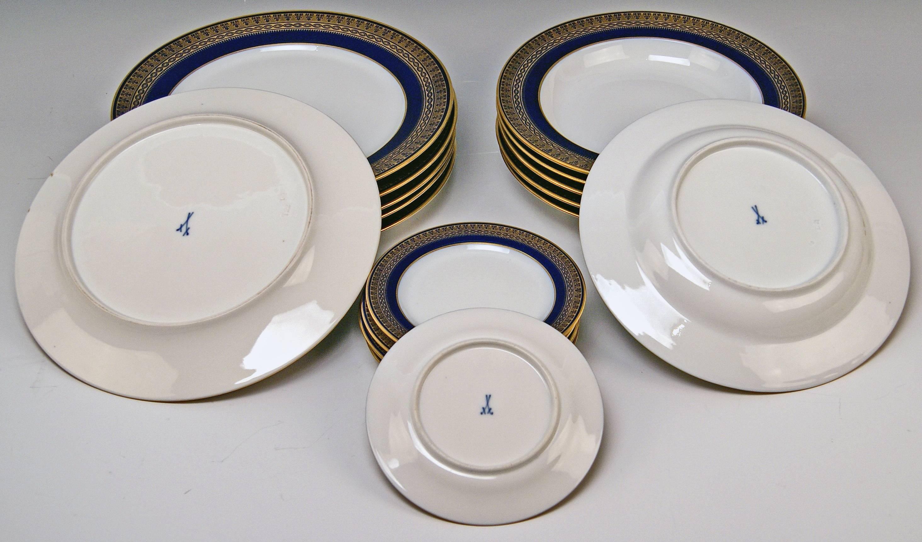 Meissen Art Nouveau Dinner Set Royal Blue Gold Six Persons Hans Hentschel 6