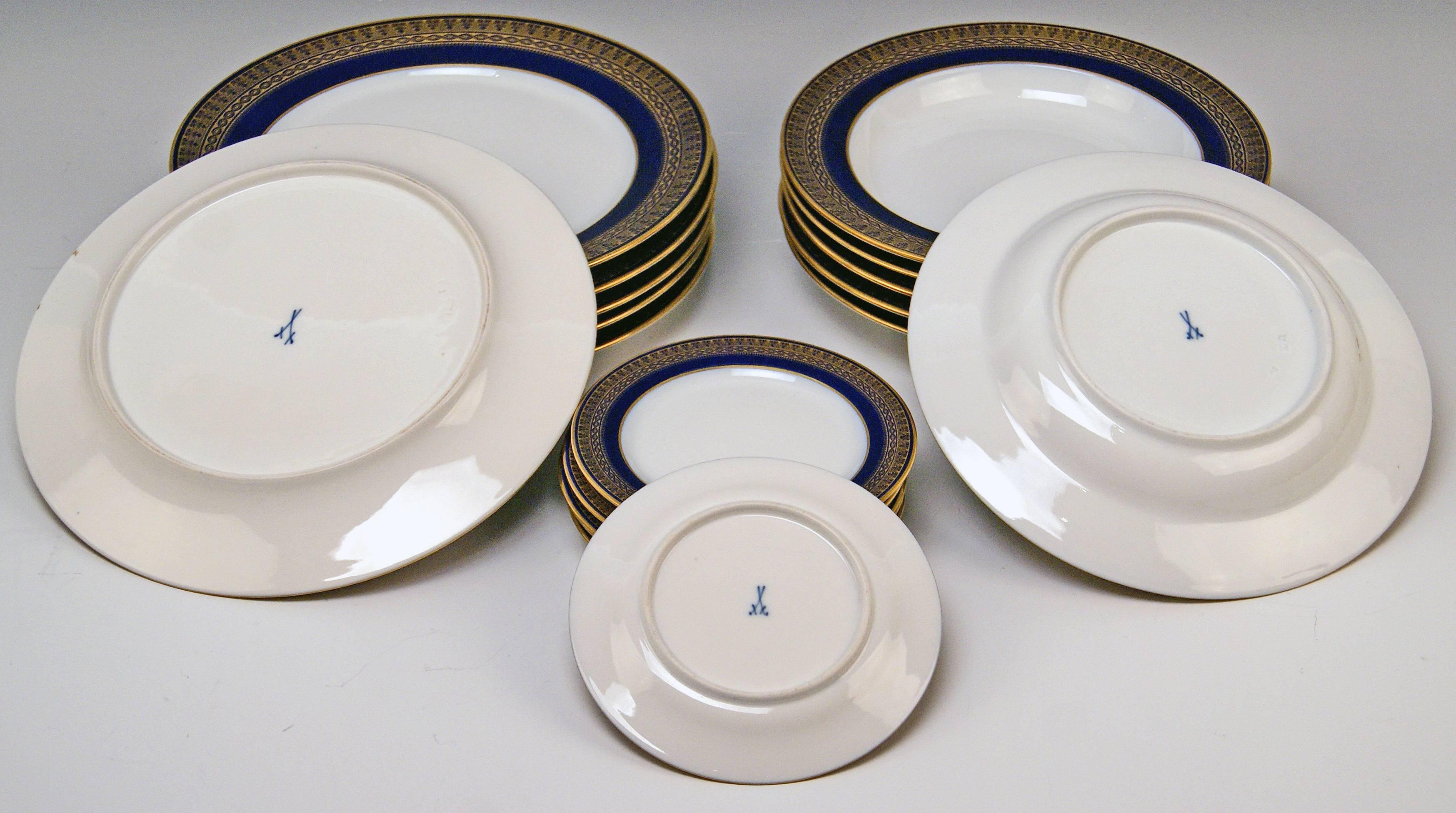 Meissen Art Nouveau Dinner Set Royal Blue Gold Six Persons Hans Hentschel 7