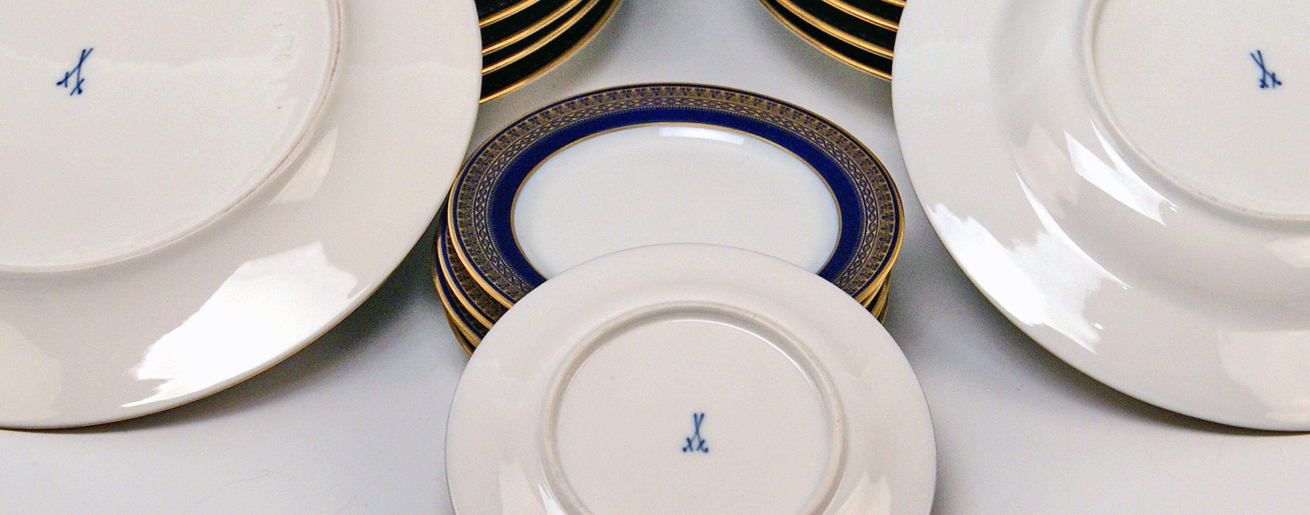 Meissen Art Nouveau Dinner Set Royal Blue Gold Six Persons Hans Hentschel 8