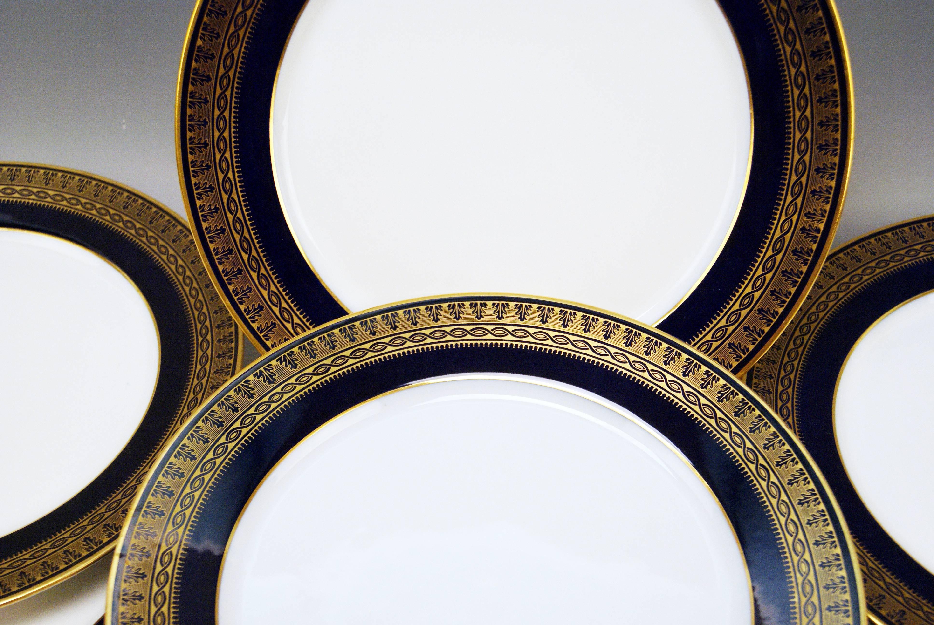 German Meissen Art Nouveau Dinner Set Royal Blue Gold Six Persons Hans Hentschel