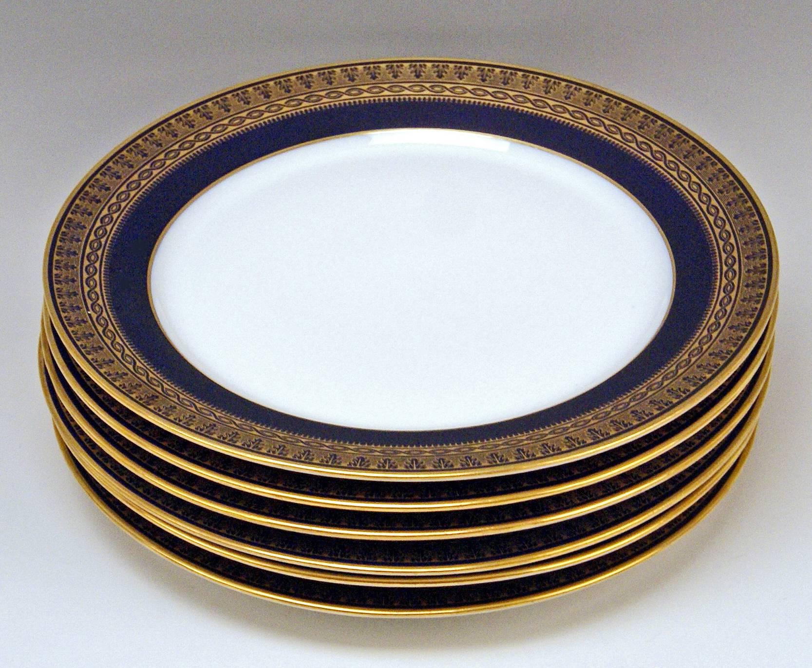 Meissen Art Nouveau Dinner Set Royal Blue Gold Six Persons Hans Hentschel In Excellent Condition In Vienna, AT