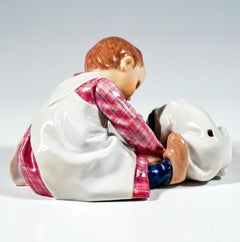 Meissen Art Nouveau Figure, Boy With Drinking Dog, by Konrad Hentschel, ca 1905