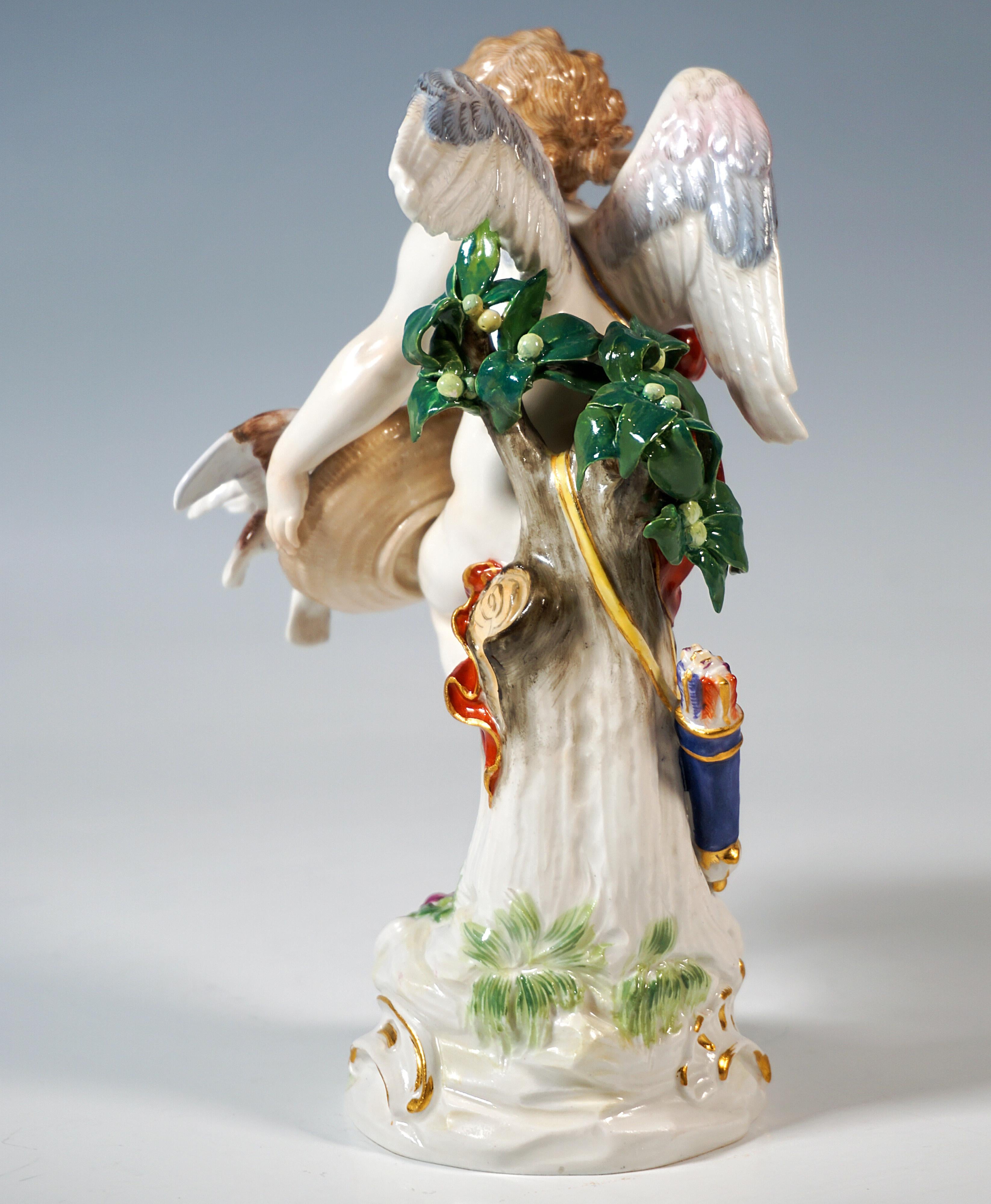 Hand-Crafted Meissen Art Nouveau Figure 'Cupid Feeding Pigeons', Paul Helmig, Germany Ca 1900 For Sale