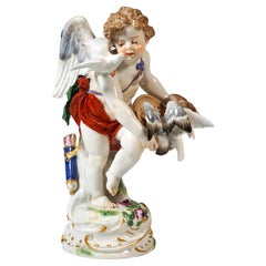 Meissen Art Nouveau Figure 'Cupid Feeding Pigeons', Paul Helmig, Germany Ca 1900