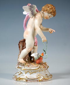 Figure Art Nouveau de Meissen "Cupidon menant un coeur", par August Ringler, vers 1895