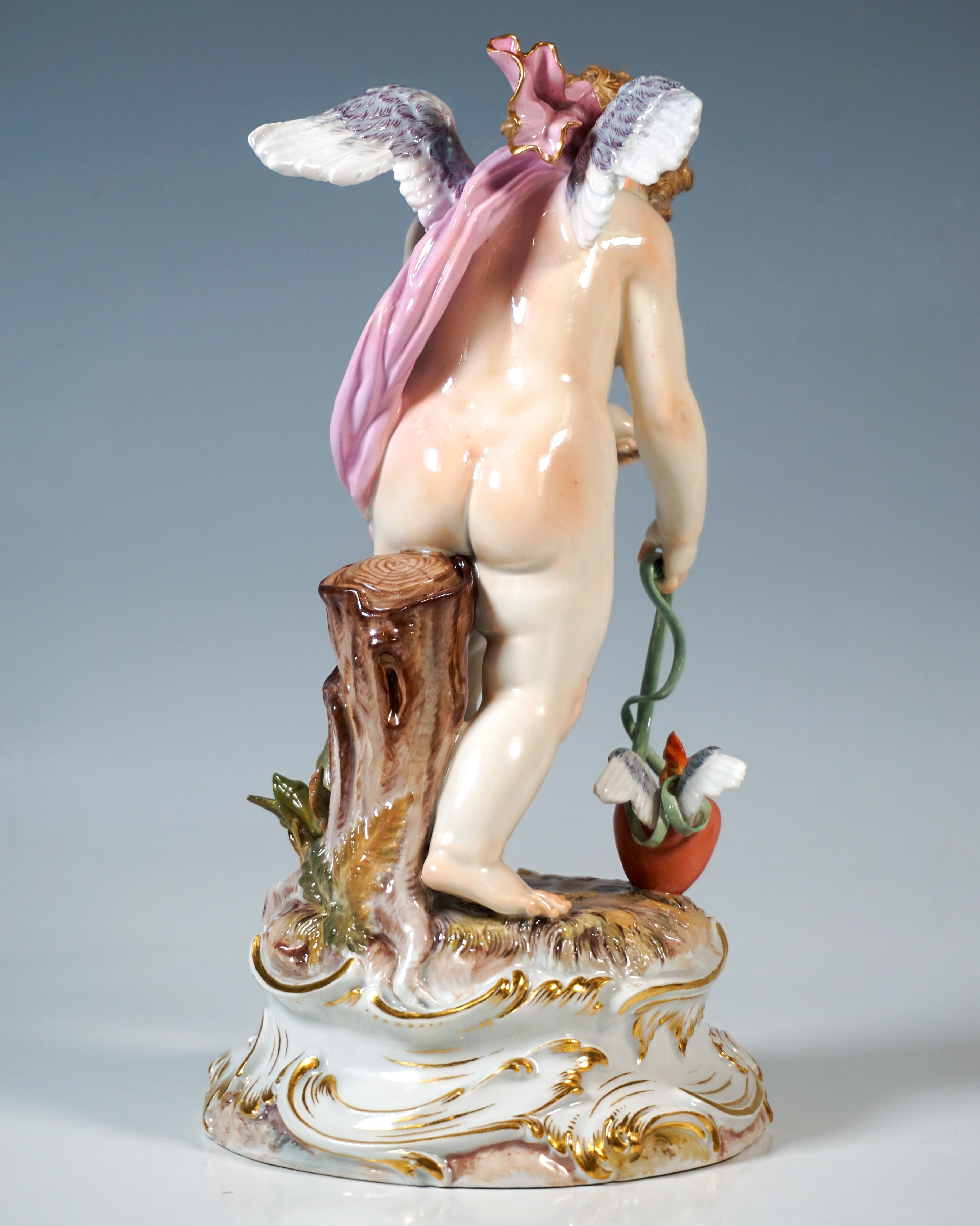 German Meissen Art Nouveau Figure 'Cupid Leading A Heart', By August Ringler, Ca 1895 For Sale