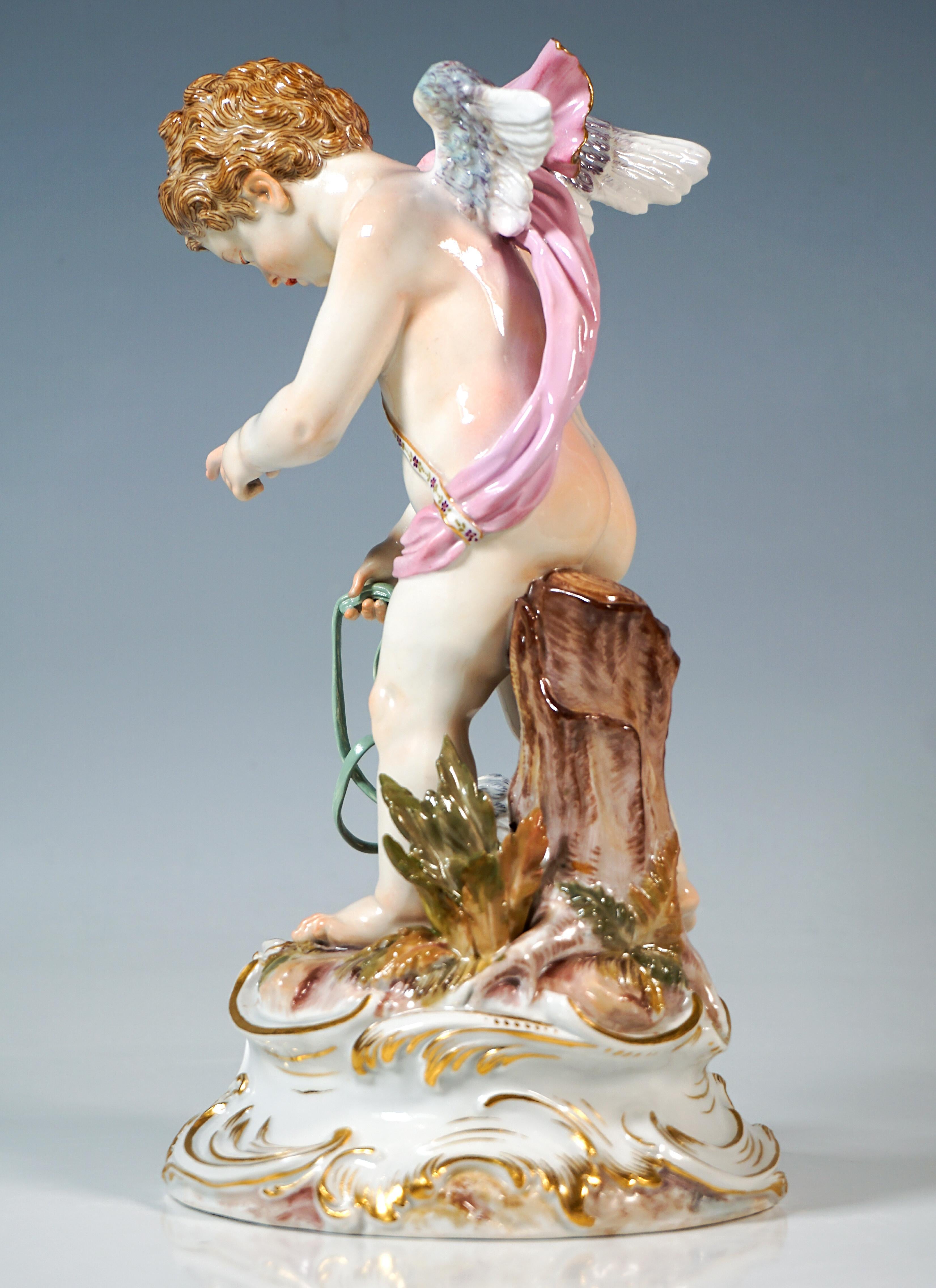 Hand-Crafted Meissen Art Nouveau Figure 'Cupid Leading A Heart', By August Ringler, Ca 1895 For Sale