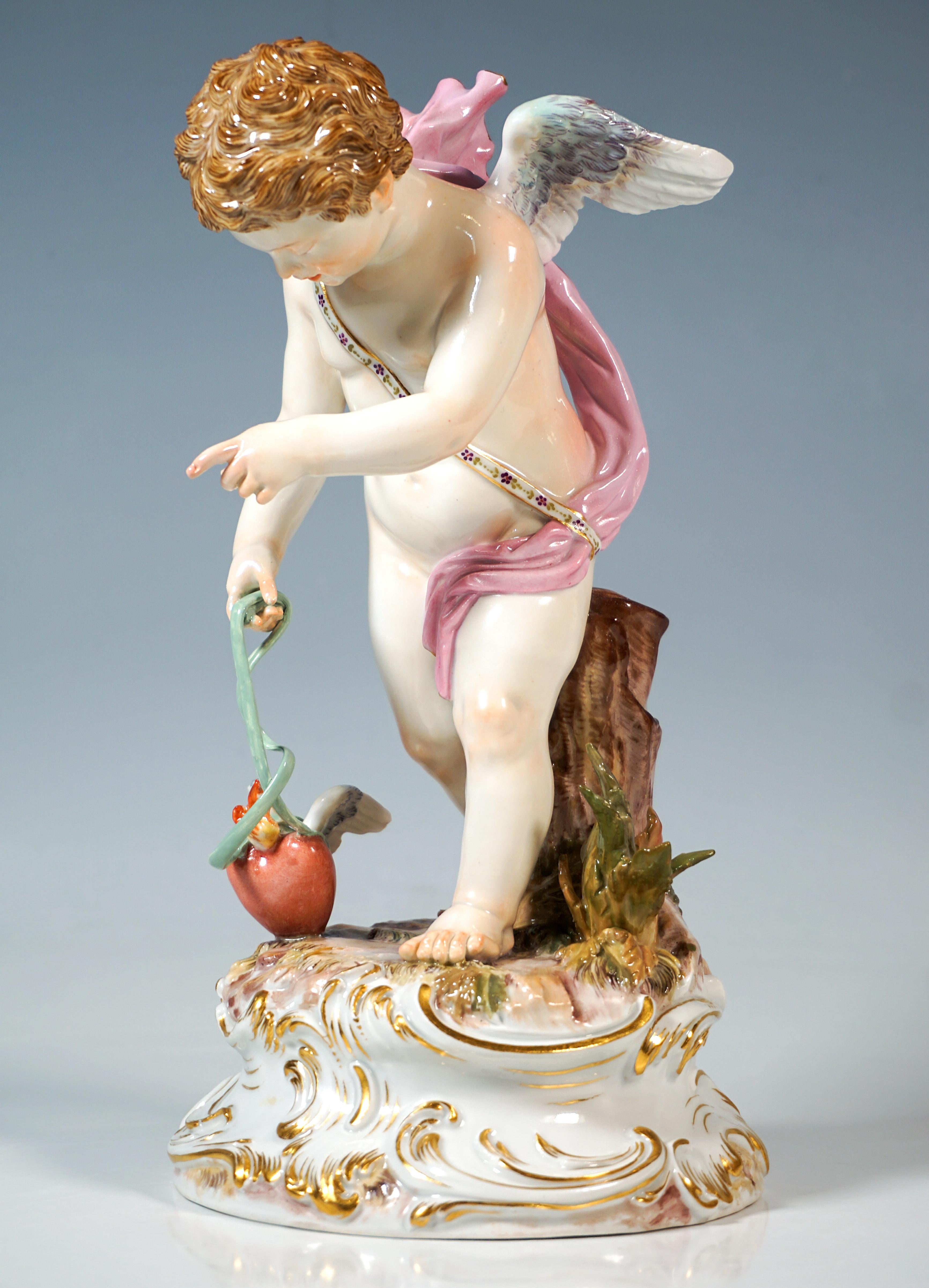 Meissen Art Nouveau Figure 'Cupid Leading A Heart', By August Ringler, Ca 1895 In Good Condition For Sale In Vienna, AT