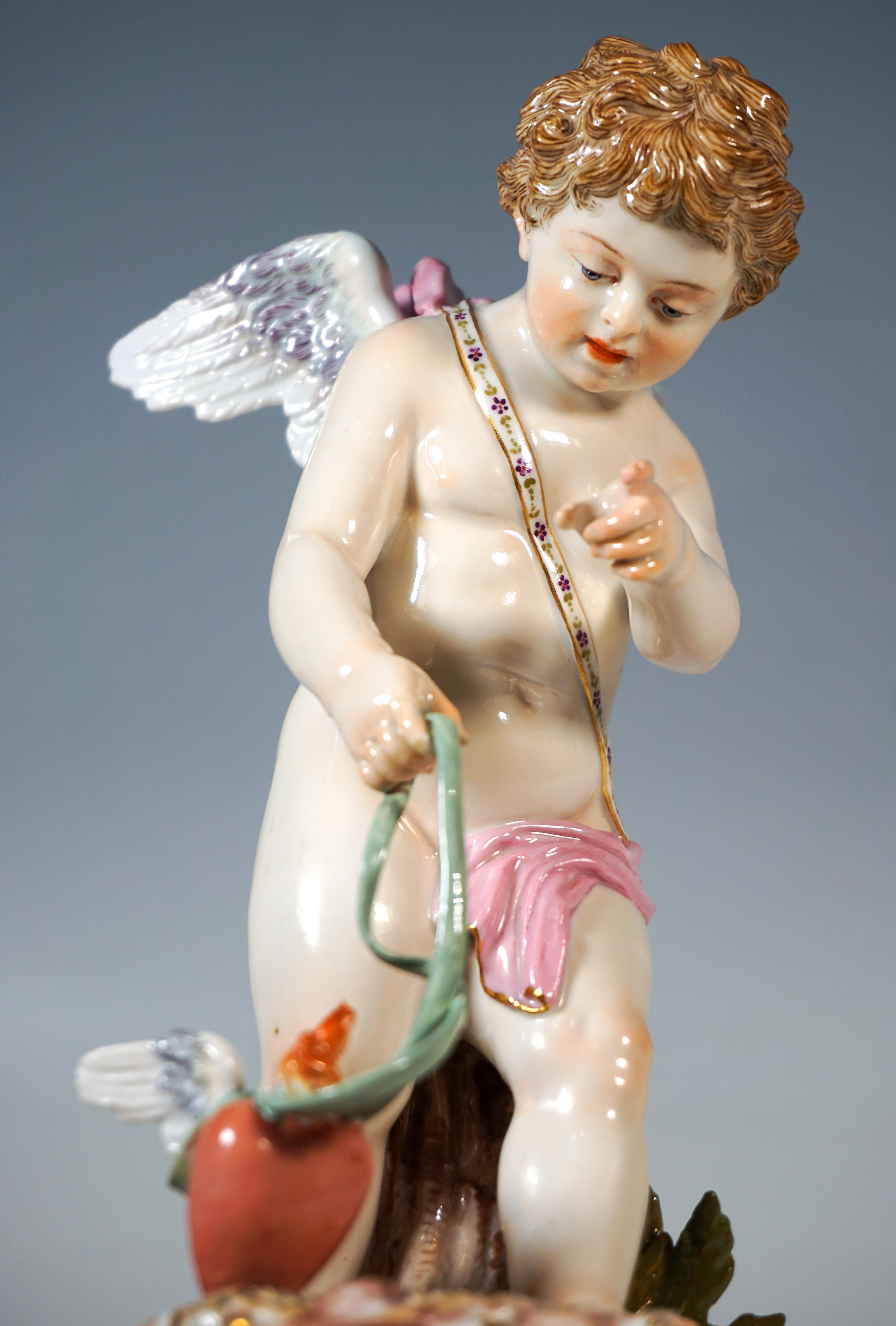Late 19th Century Meissen Art Nouveau Figure 'Cupid Leading A Heart', By August Ringler, Ca 1895 For Sale