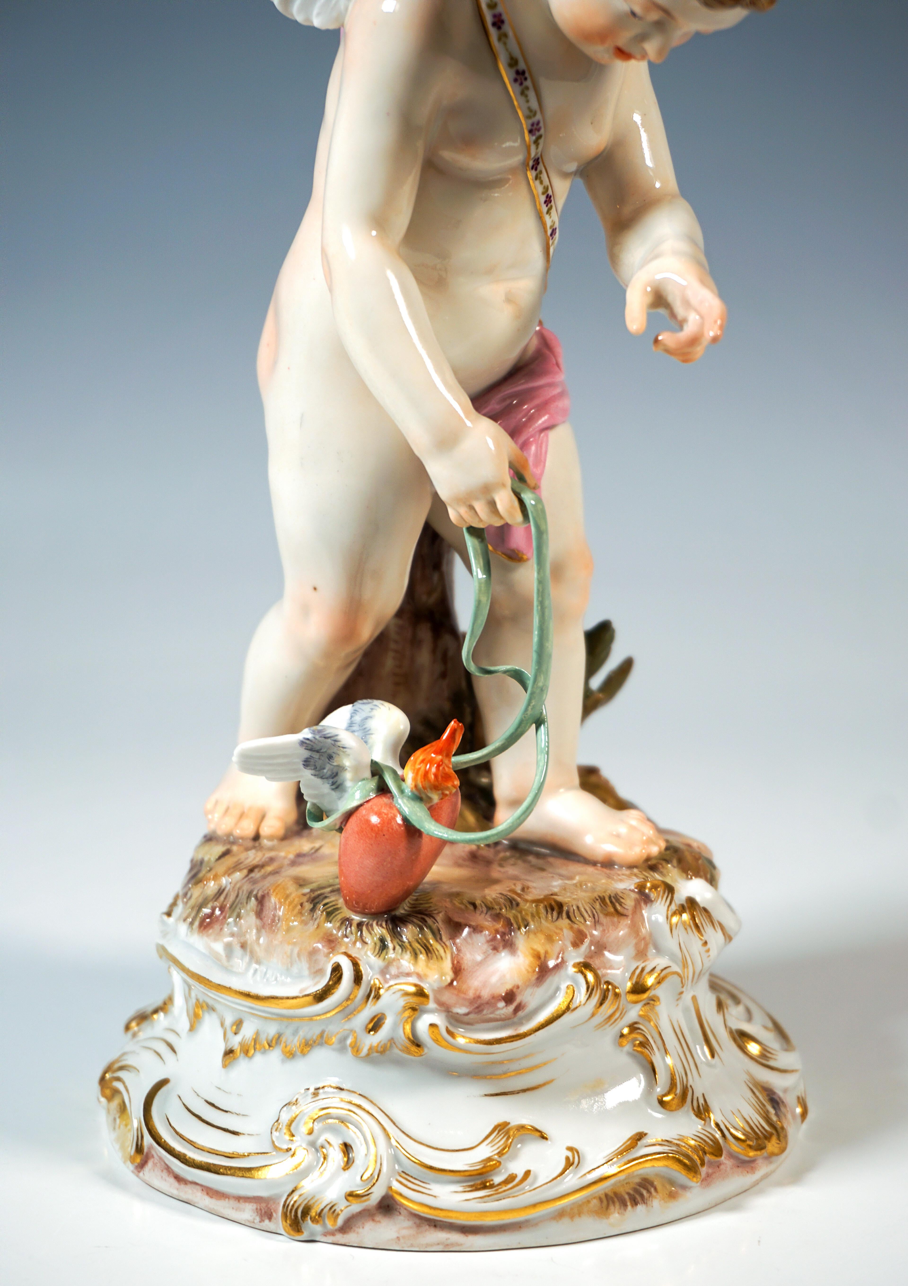 Porcelain Meissen Art Nouveau Figure 'Cupid Leading A Heart', By August Ringler, Ca 1895 For Sale