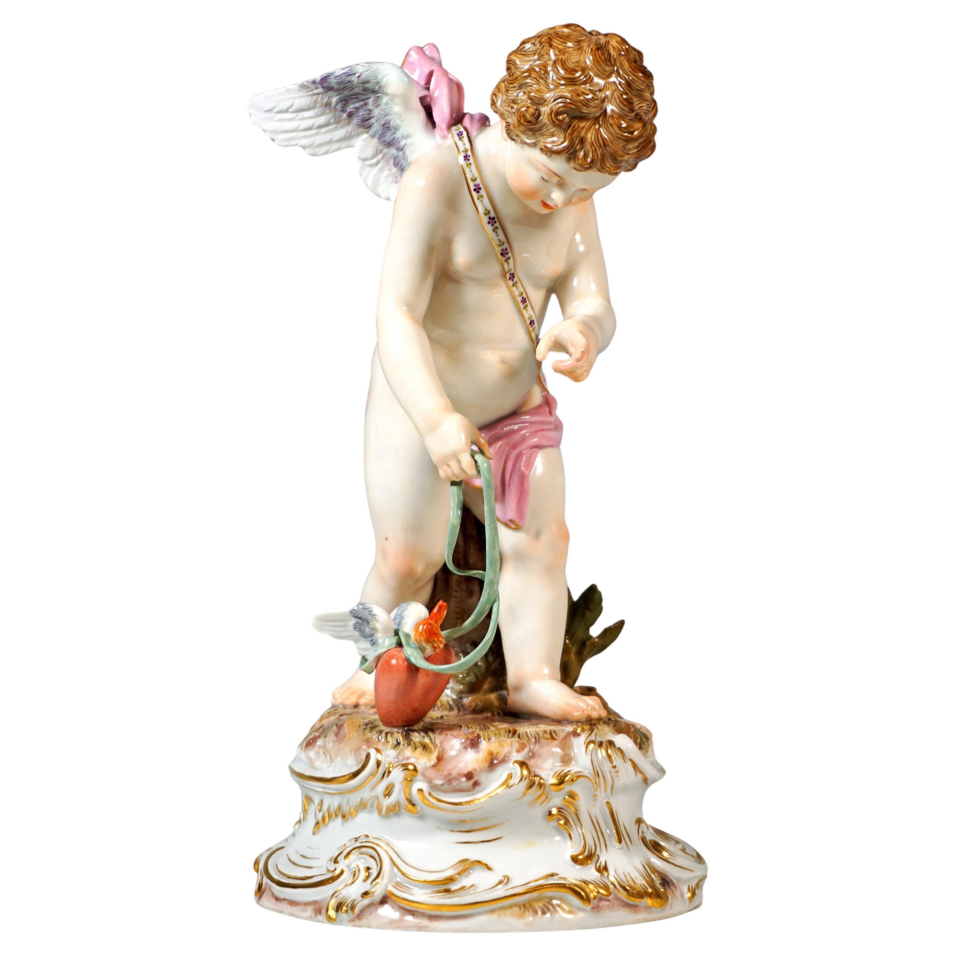Meissen Art Nouveau Figure 'Cupid Leading A Heart', By August Ringler, Ca 1895 For Sale