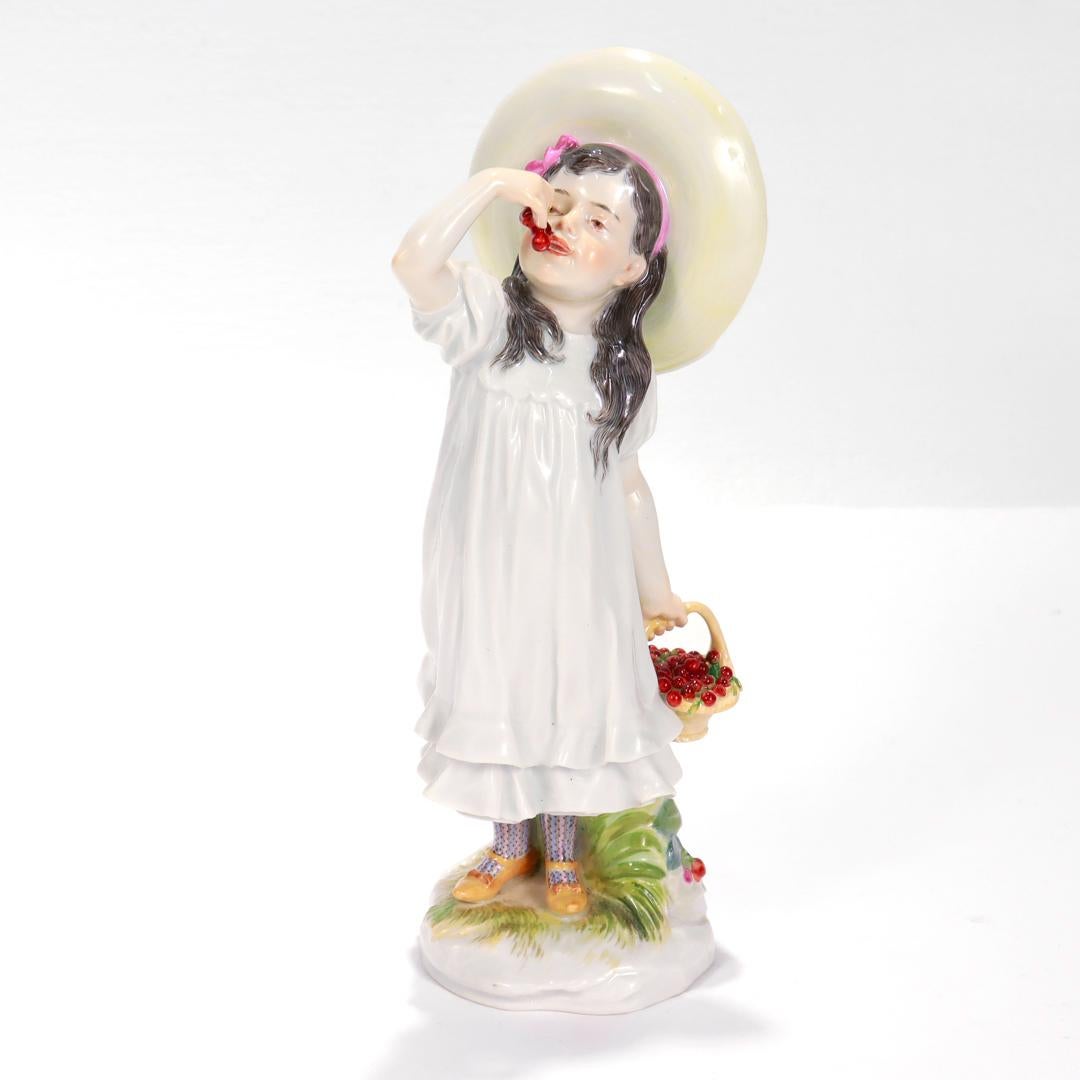 German Meissen Art Nouveau Figure of a Girl with Cherries by Paul Helmig, circa 1910 For Sale