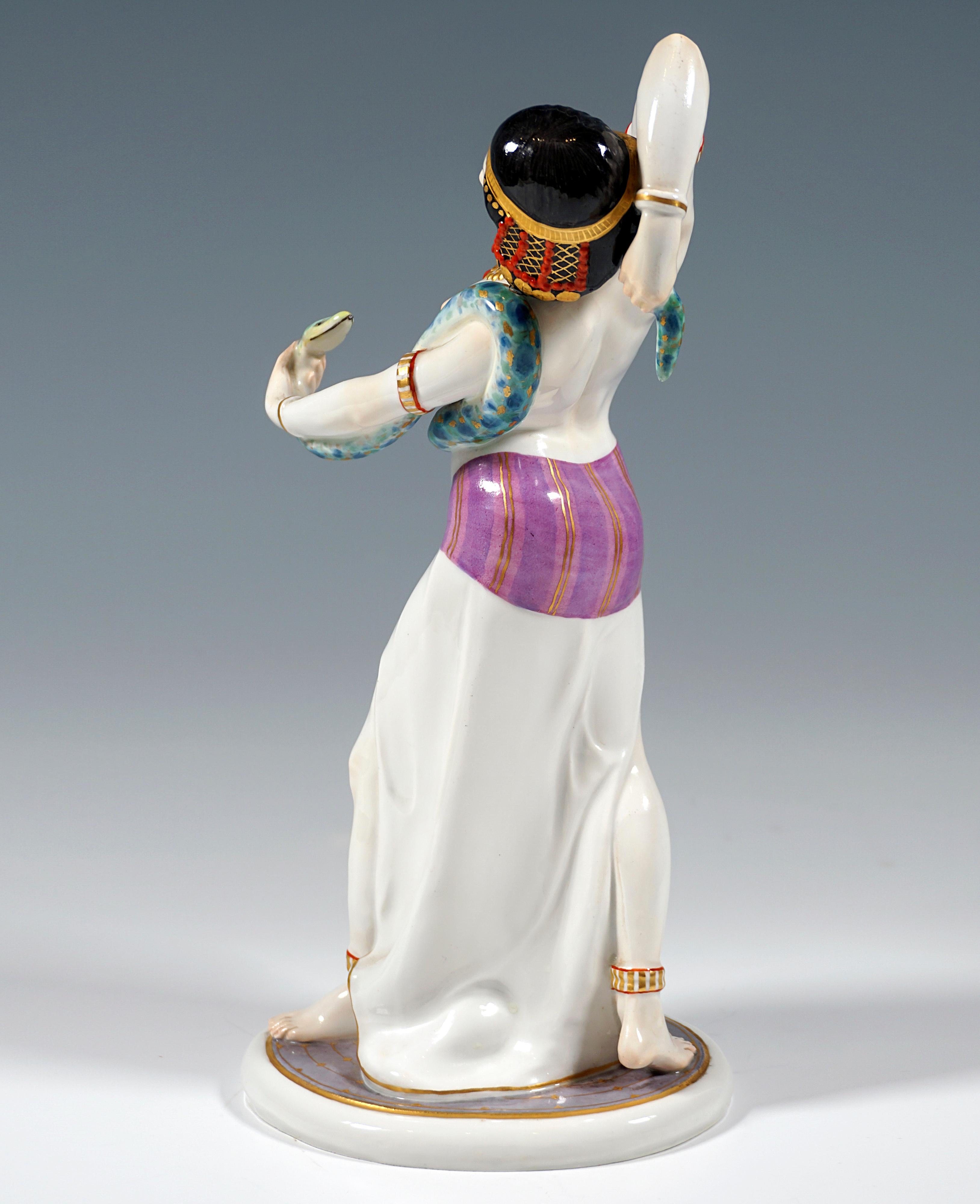 Hand-Crafted Meissen Art Nouveau Figure Of A Snake Dancer By Max Bochmann Circa 1914 For Sale