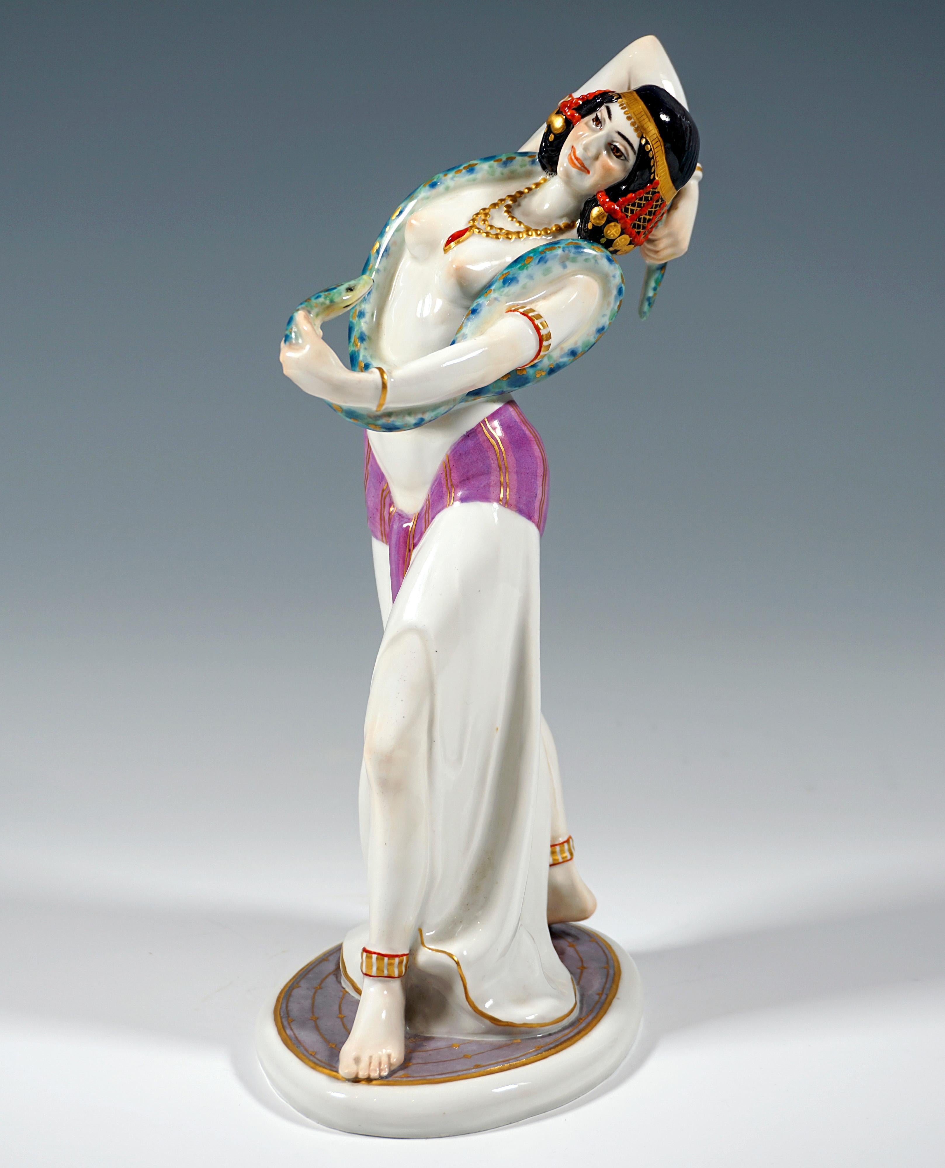 Meissen Art Nouveau Figure Of A Snake Dancer By Max Bochmann Circa 1914 In Good Condition For Sale In Vienna, AT
