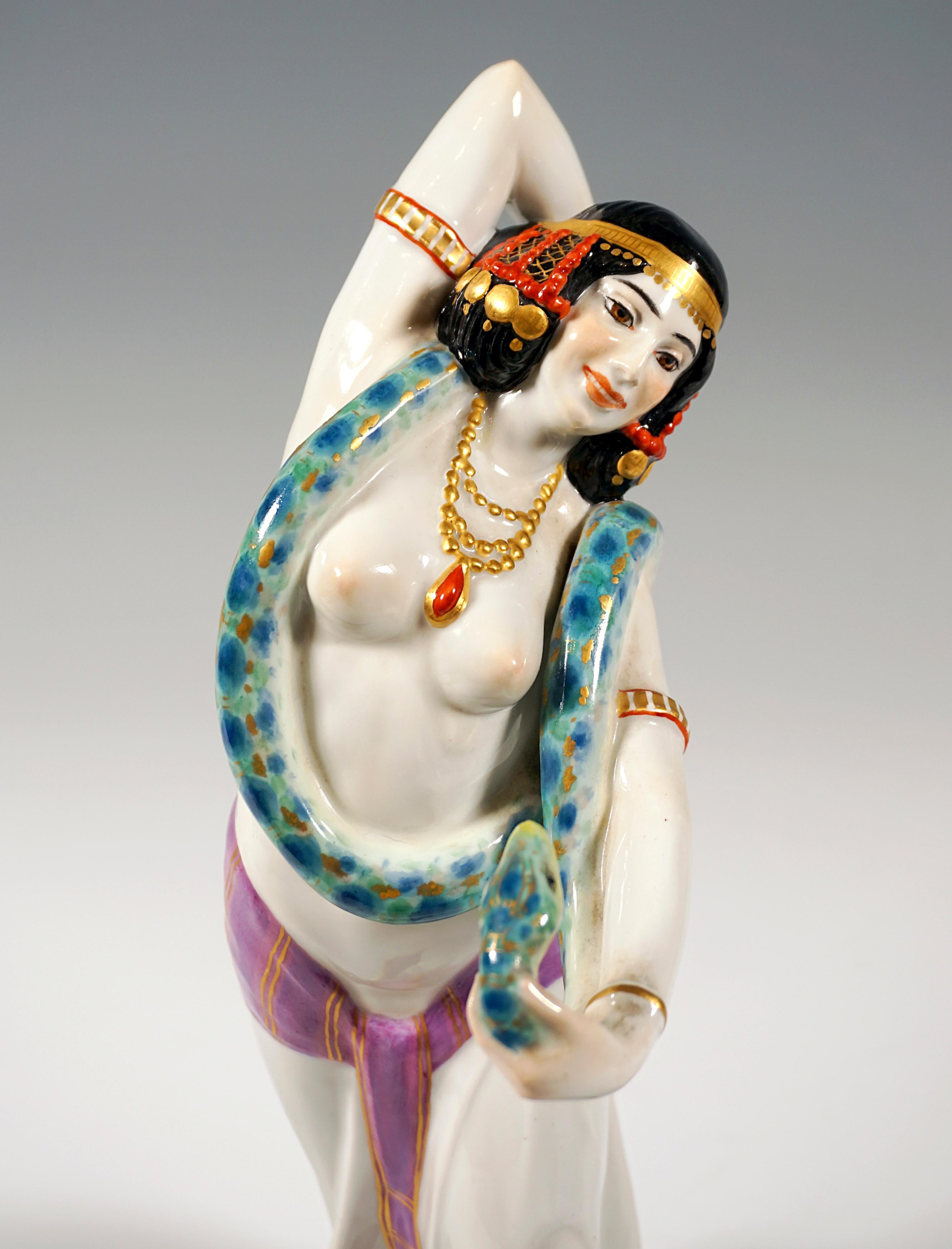 Porcelain Meissen Art Nouveau Figure Of A Snake Dancer By Max Bochmann Circa 1914 For Sale