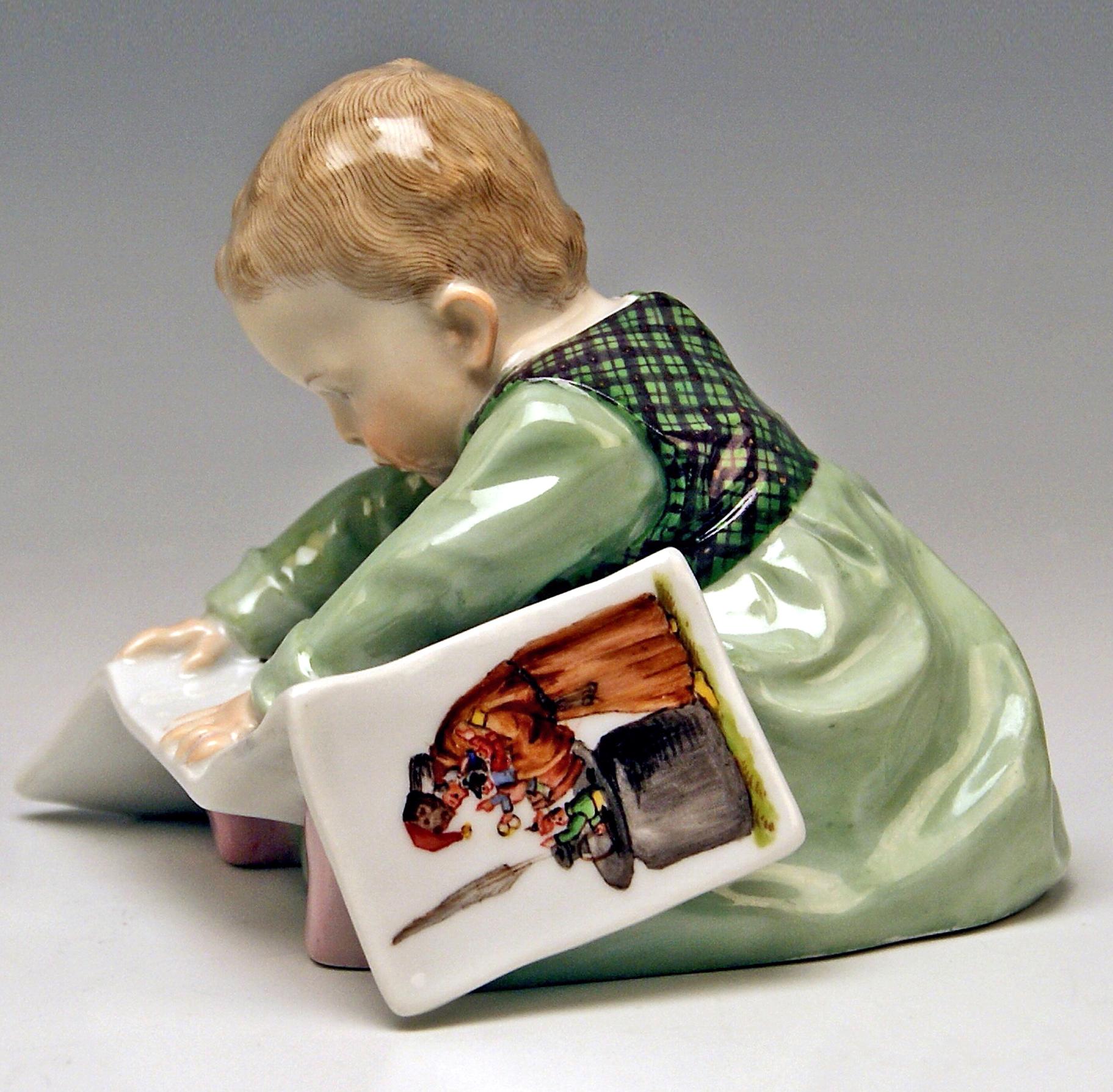 German Meissen Art Nouveau Figurine, Baby Child with Picture Book, by Konrad Hentschel